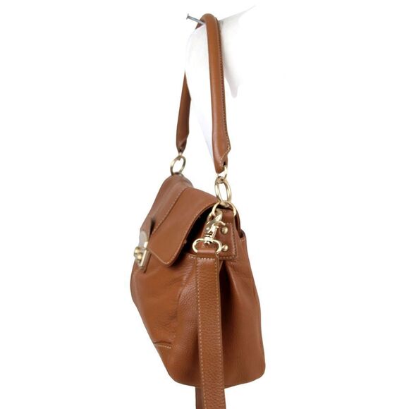 Nine West BROWN GENUINE LEATHER FLAP LOGO SHOULDER BAG HANDBAG HOBO PURSE - Picture 4 of 16